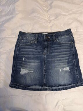 SO Washed Distressed Denim Mini Skirt - Blue